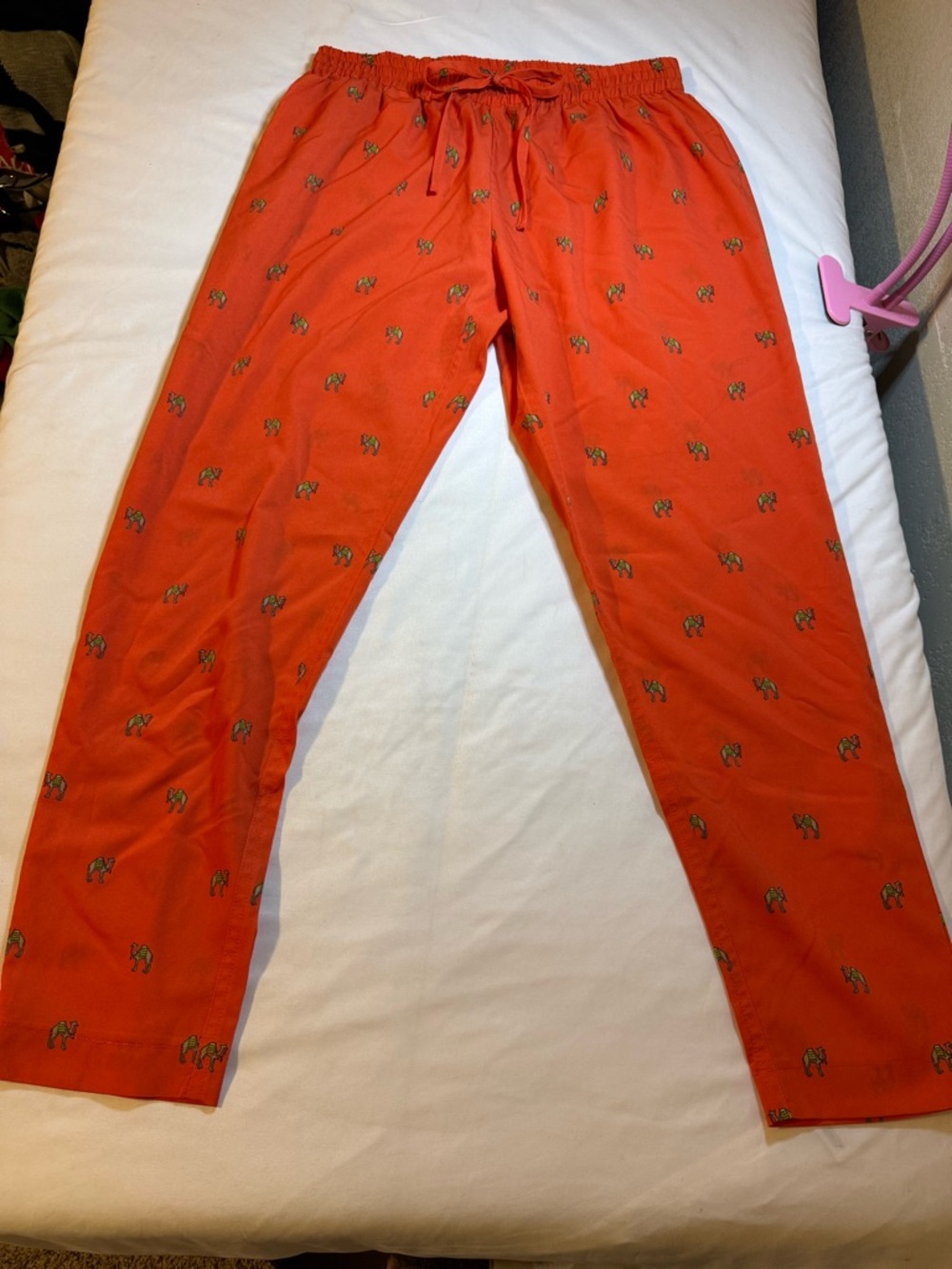 C. Wonder Orange Drawstring Trousers with Tiny Camel Motif